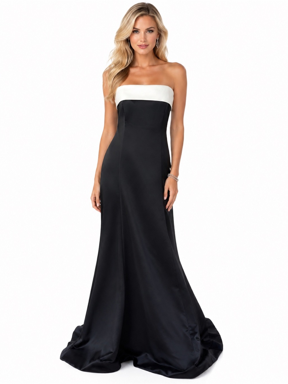 Michaelangelo Black White Strapless Formal Gown Maxi Dress Size 14
